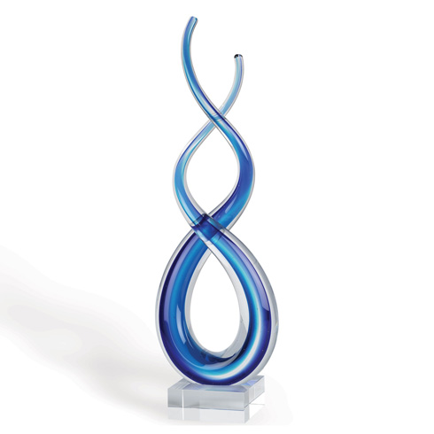 Touch Of The Blues – A lovely mouth-blown Murano style glass centerpiece mounted on a crystal base.